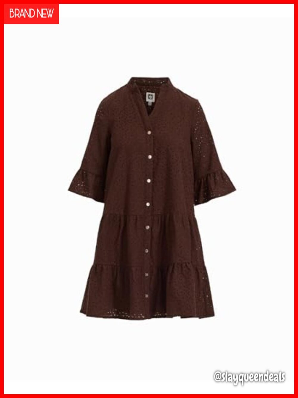Anne Klein 3/4 Sleeve Tiered Shirt Dress Above Knee V-Neck Business Casual